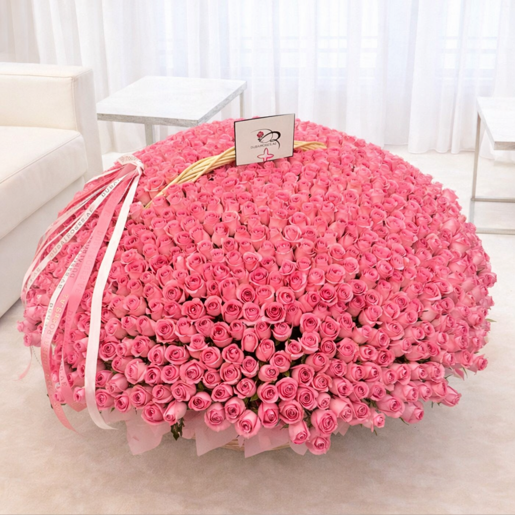 1000 Pink Roses in Basket delivery to Dubai
