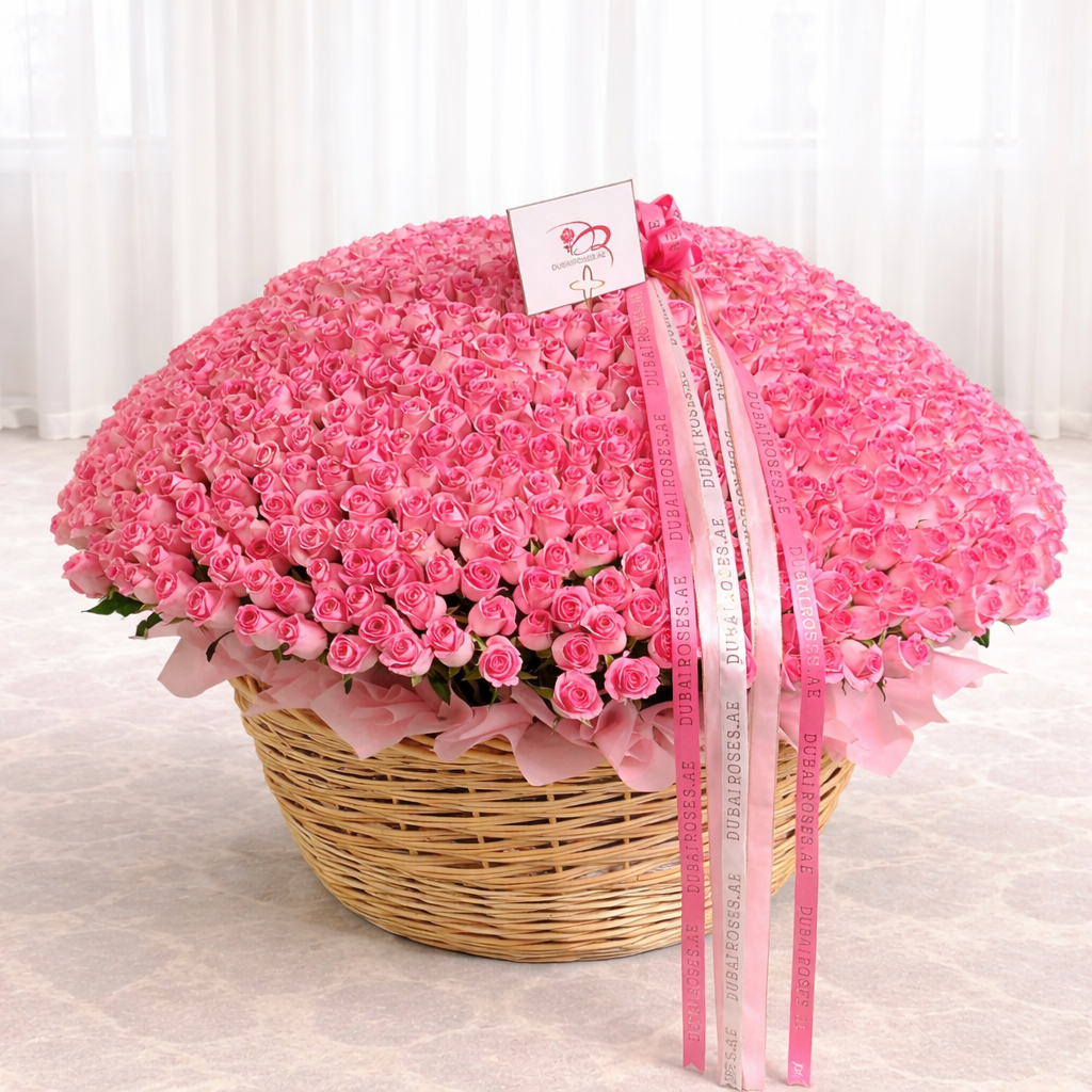 1000 Pink Roses in Basket delivery to Dubai