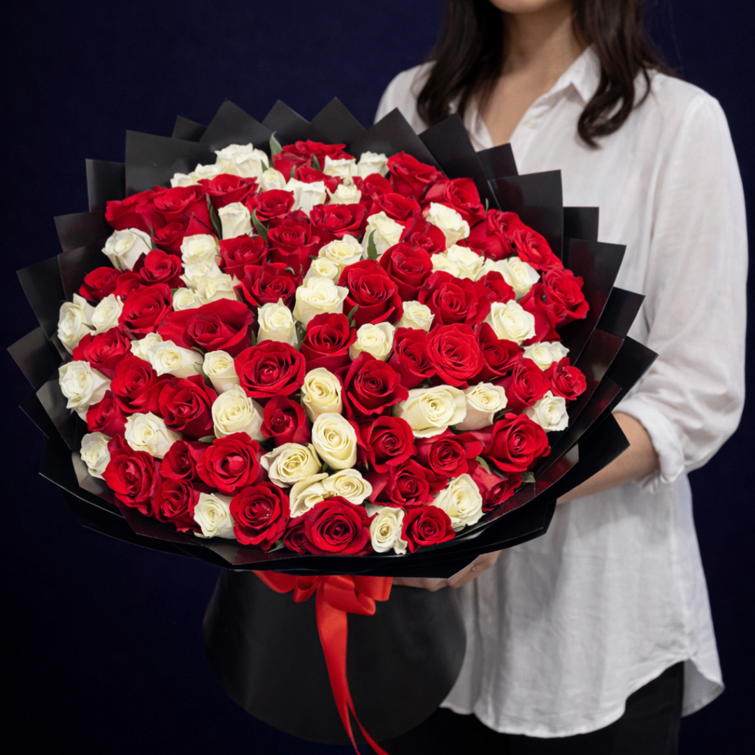 Red and White Roses Bouquet