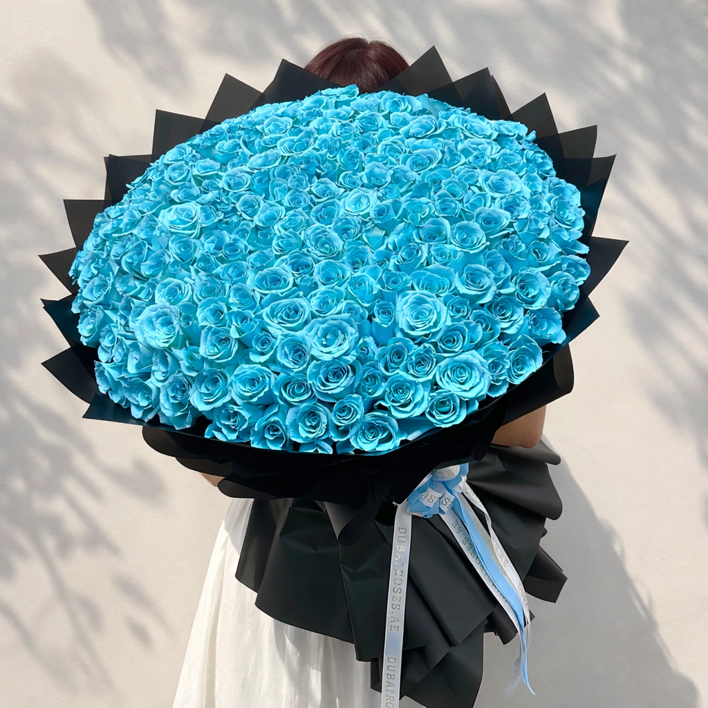 200 light blue roses bouquet