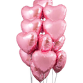 Eleven pink heart-shaped balloons arranged together