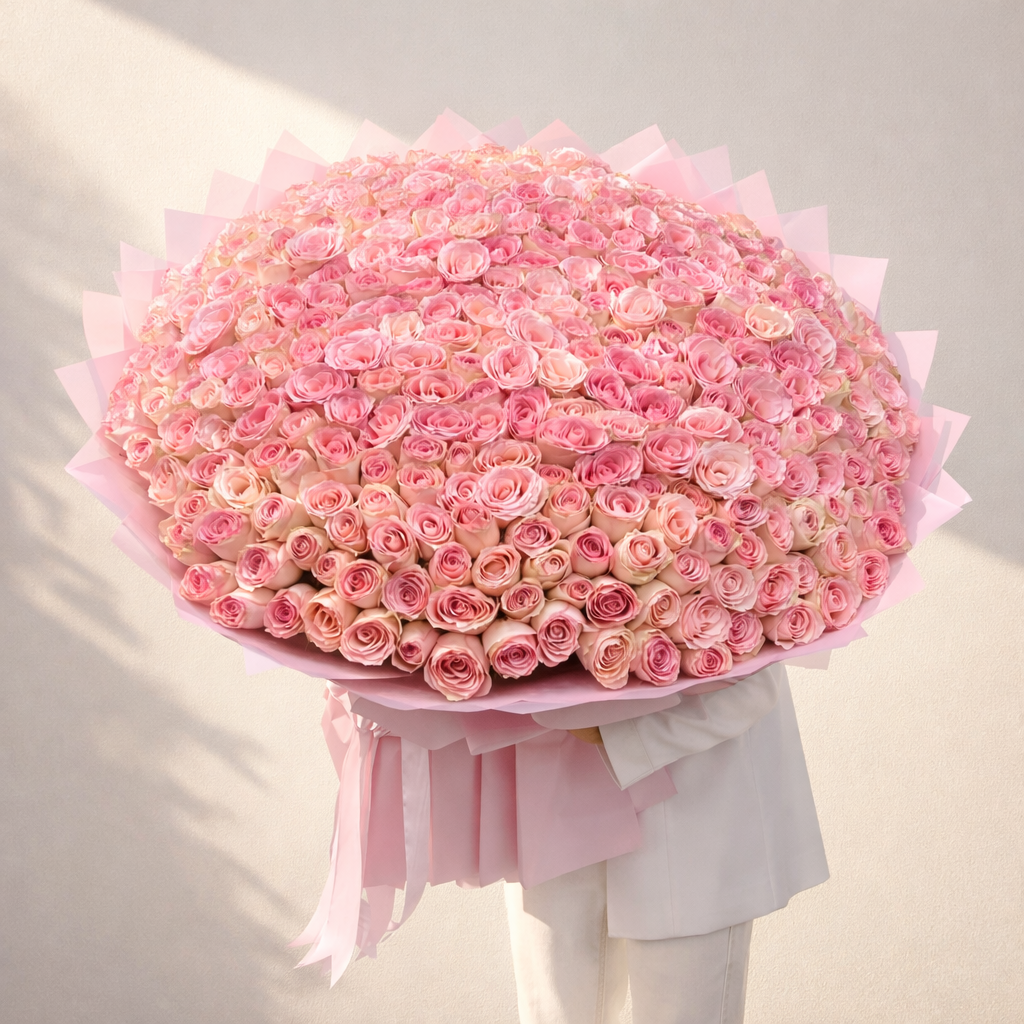 300 light pink roses bouquet