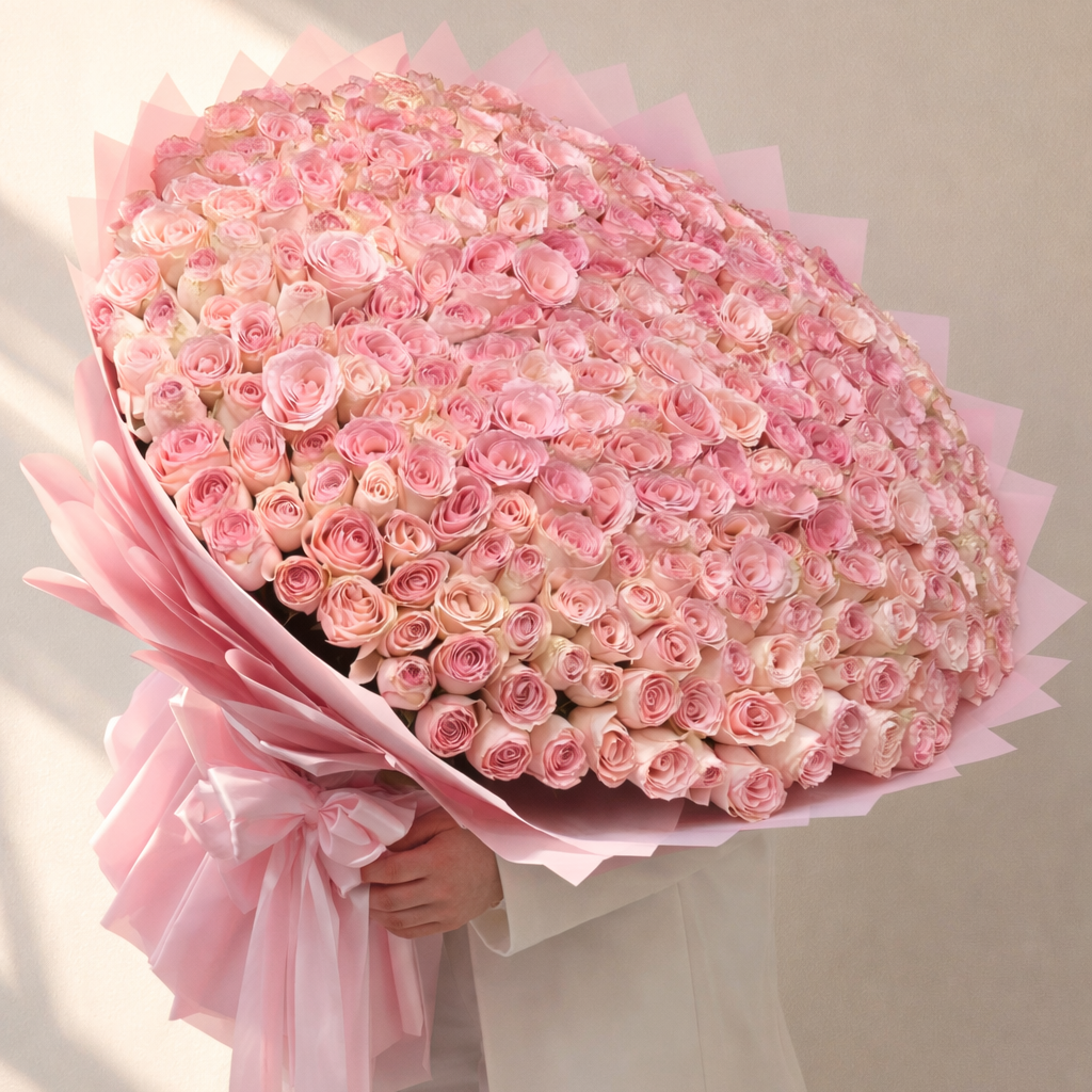 300 light pink roses bouquet