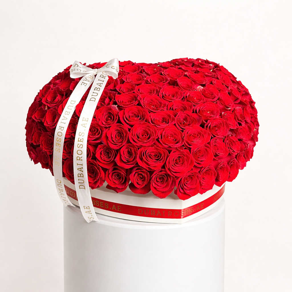 side view of 3d red roses box