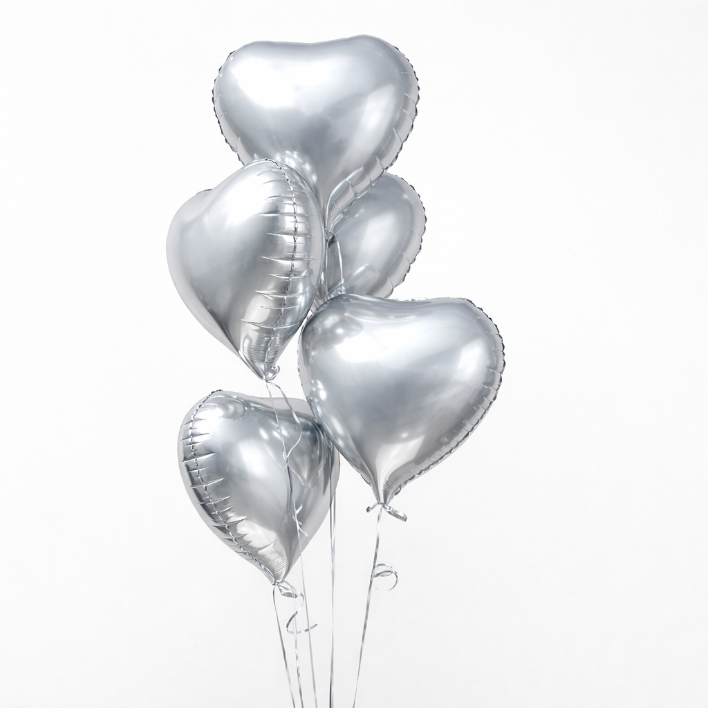 5pcs silver heart balloons
