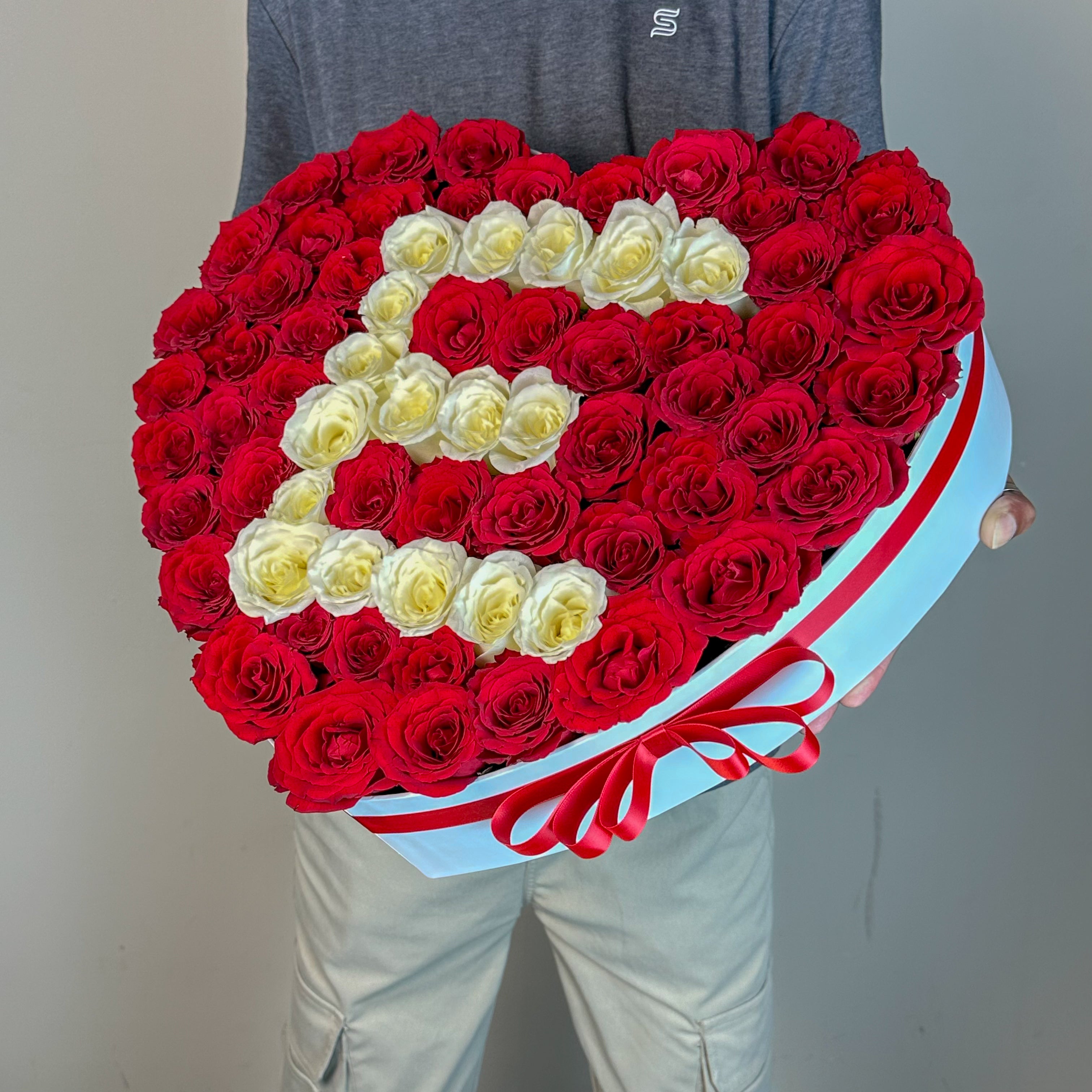 Red Roses in heart Box with Letter
