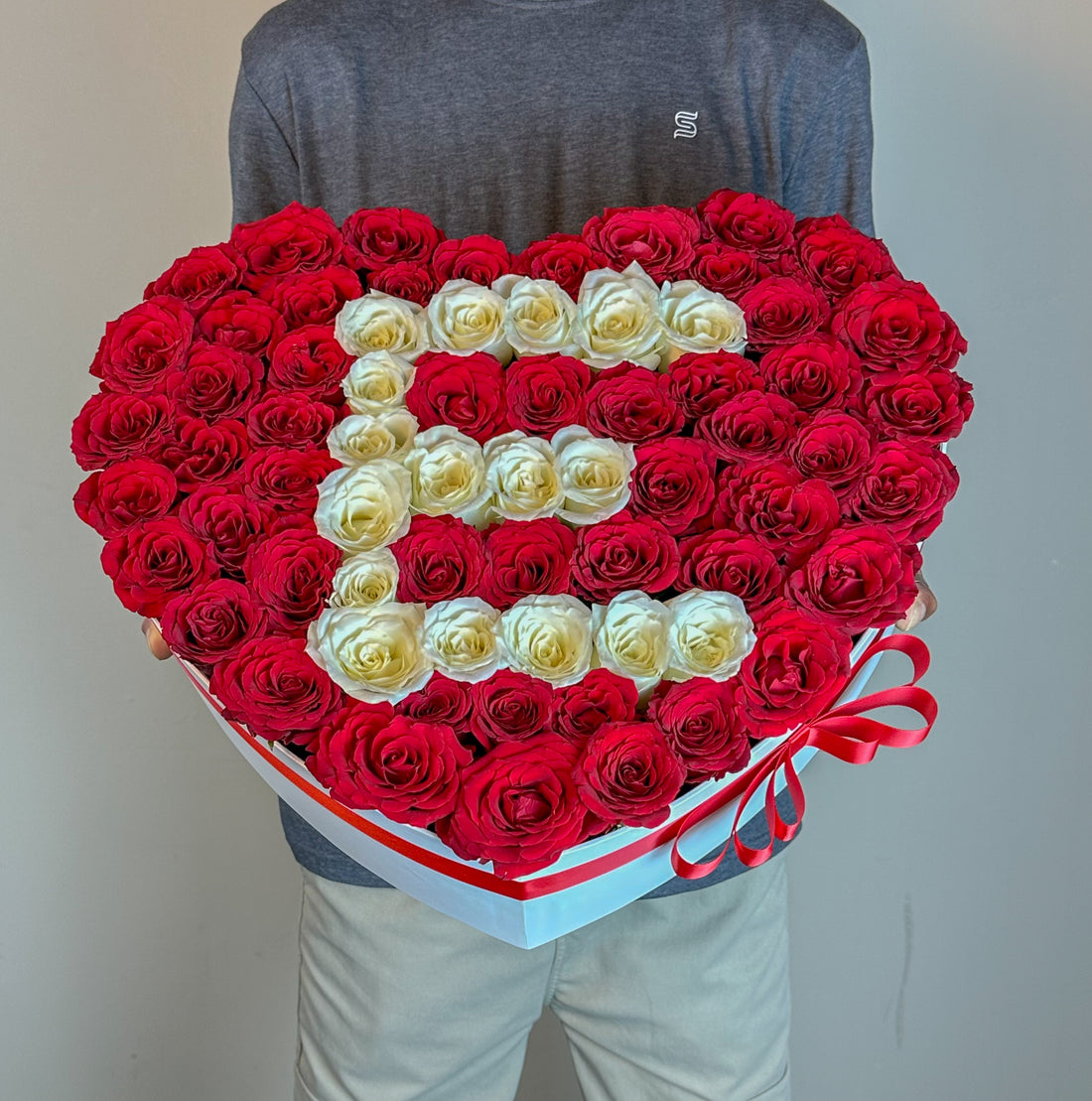 Red Roses in heart Box with Letter