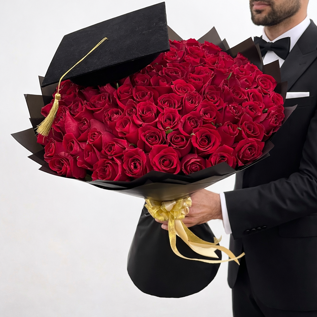 graduation red roses bouquet