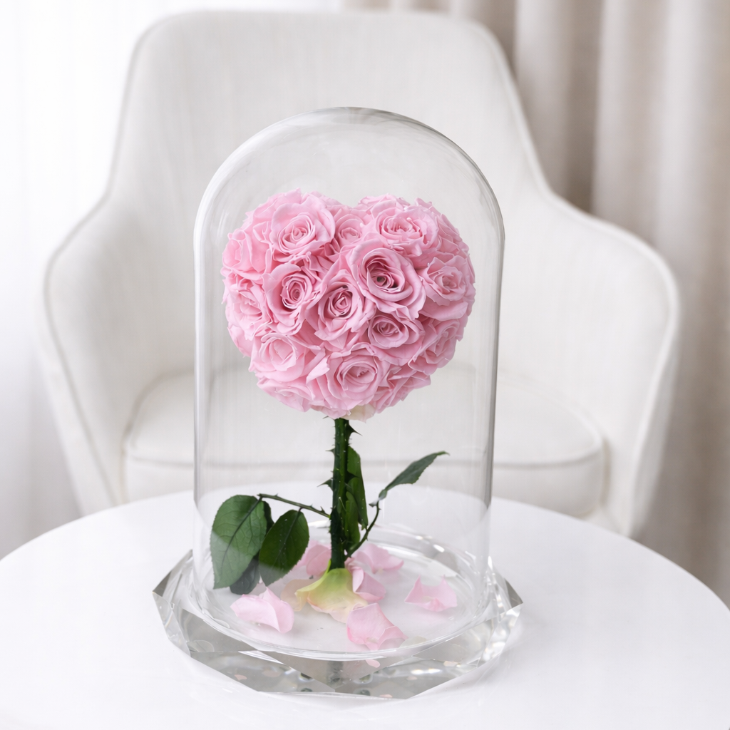 pink heart preserved roses