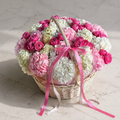 white and pink hydrangea basket
