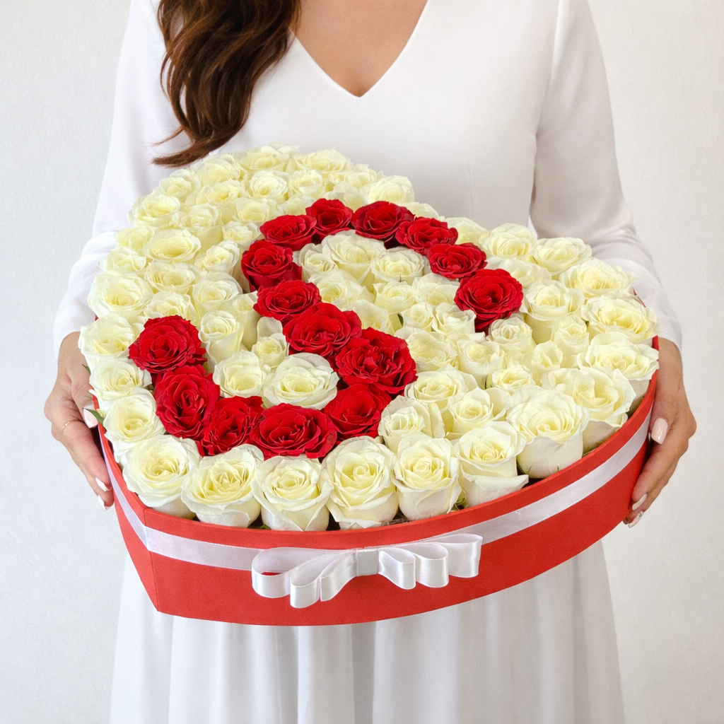 White Roses in Heart box with Letter