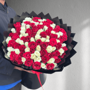 100 red and white roses
