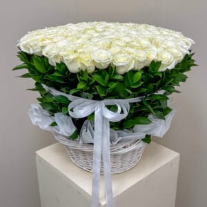 White Roses in Basket - Image 5