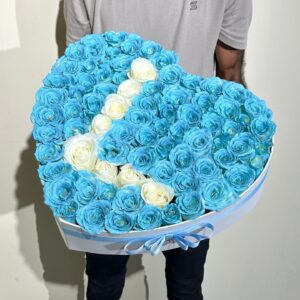 Light Blue Roses in Heart Box