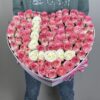 Magic Pink Roses in Heart Box with letter L
