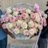 A Basket of Premium White and Pink Ohara Roses