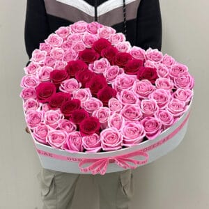 Premium Ecuador Pink Roses in Heart Box with letter E