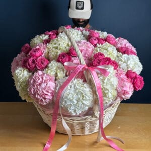 Pink and White Hydrangea Basket 1