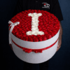 Red Roses in Round Box with Letter I