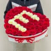 Luxury Red Valentine Roses in Heart Box with Letter E